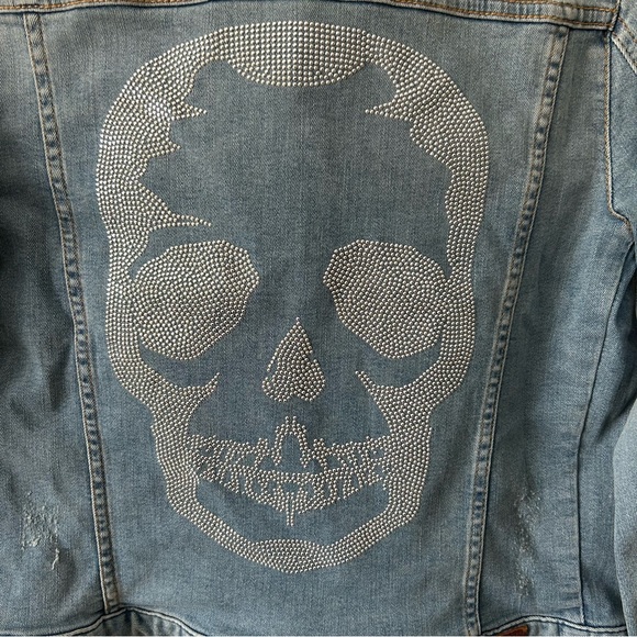 $448 Zadig & Voltaire Kioky Denim Skull Strass Jacket S Small Embellished Jean - Picture 8 of 14